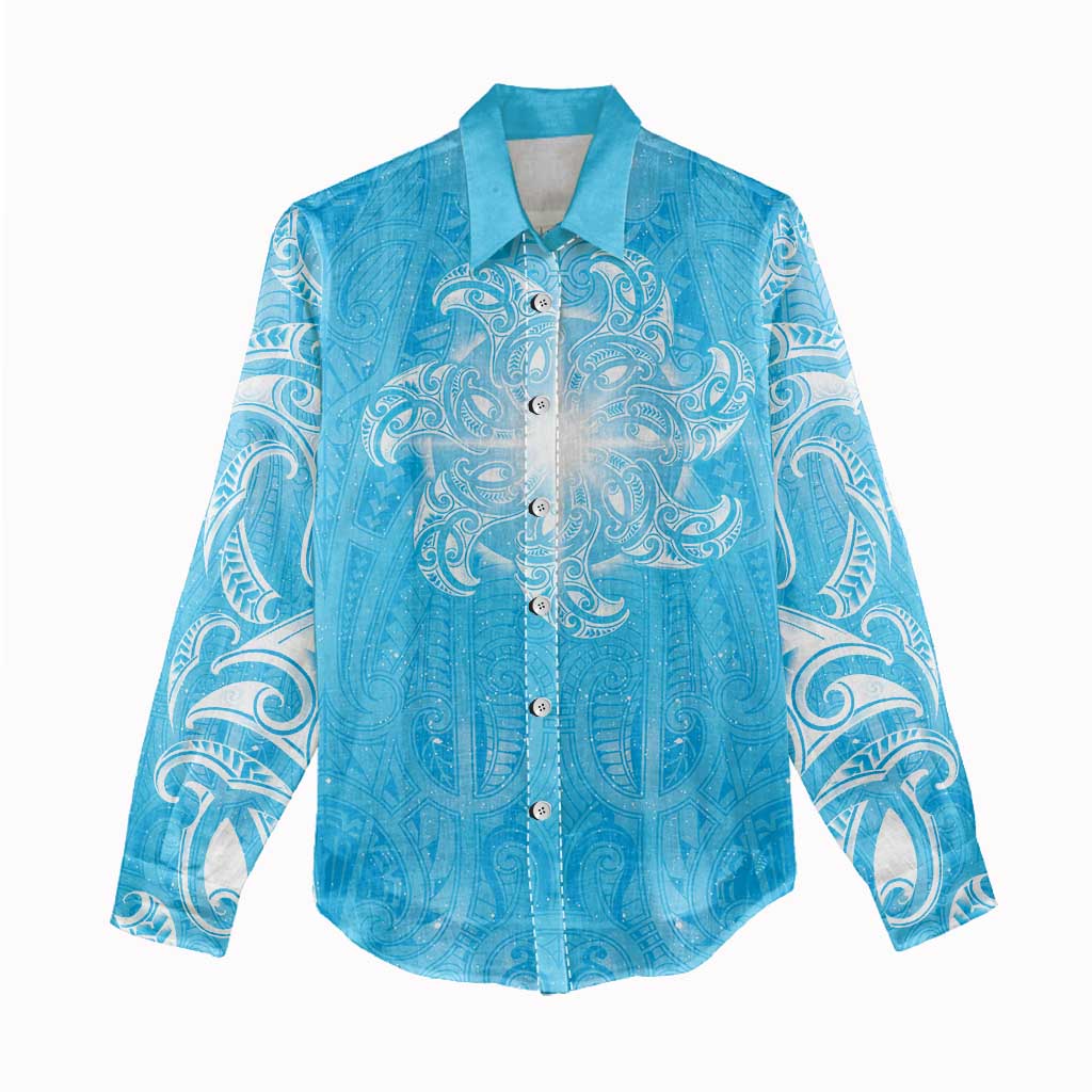 New Zealand Matariki Waiti Women Casual Shirt Maori Moko Cyan Galaxy