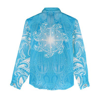 New Zealand Matariki Waiti Women Casual Shirt Maori Moko Cyan Galaxy