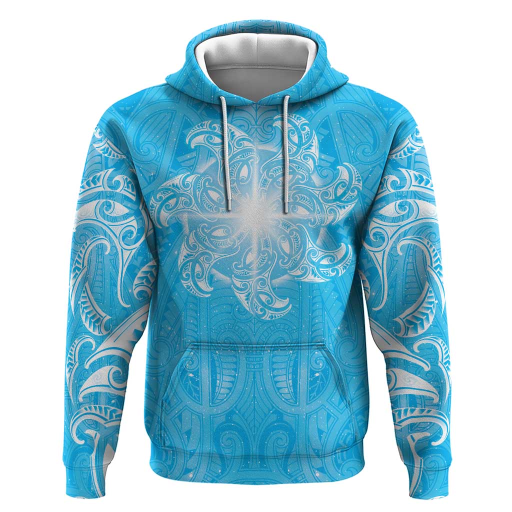 New Zealand Matariki Waiti Zip Hoodie Maori Moko Cyan Galaxy LT05 Pullover Hoodie Cyan - Polynesian Pride