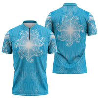 New Zealand Matariki Waiti Zipper Polo Shirt Maori Moko Cyan Galaxy