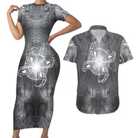 New Zealand Matariki Ururangi Couples Matching Short Sleeve Bodycon Dress and Hawaiian Shirt Maori Moko Grey Galaxy LT05 Grey - Polynesian Pride