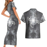 New Zealand Matariki Ururangi Couples Matching Short Sleeve Bodycon Dress and Hawaiian Shirt Maori Moko Grey Galaxy LT05 - Polynesian Pride