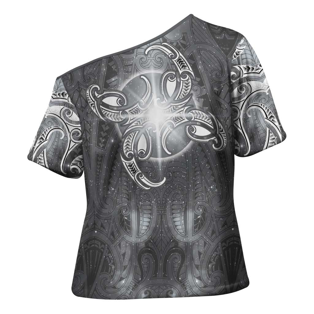 New Zealand Matariki Ururangi Cross Shoulder Shirt Maori Moko Grey Galaxy