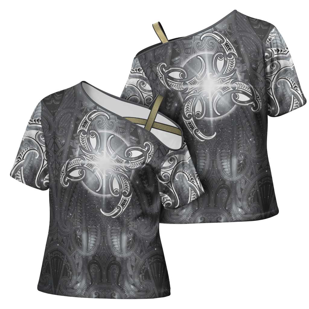 New Zealand Matariki Ururangi Cross Shoulder Shirt Maori Moko Grey Galaxy