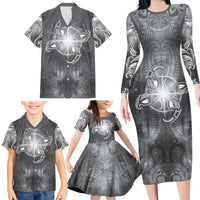 New Zealand Matariki Ururangi Family Matching Long Sleeve Bodycon Dress and Hawaiian Shirt Maori Moko Grey Galaxy LT05 - Polynesian Pride