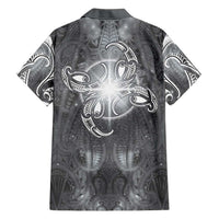New Zealand Matariki Ururangi Family Matching Off The Shoulder Long Sleeve Dress and Hawaiian Shirt Maori Moko Grey Galaxy LT05 - Polynesian Pride