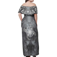 New Zealand Matariki Ururangi Family Matching Off Shoulder Maxi Dress and Hawaiian Shirt Maori Moko Grey Galaxy LT05 - Polynesian Pride