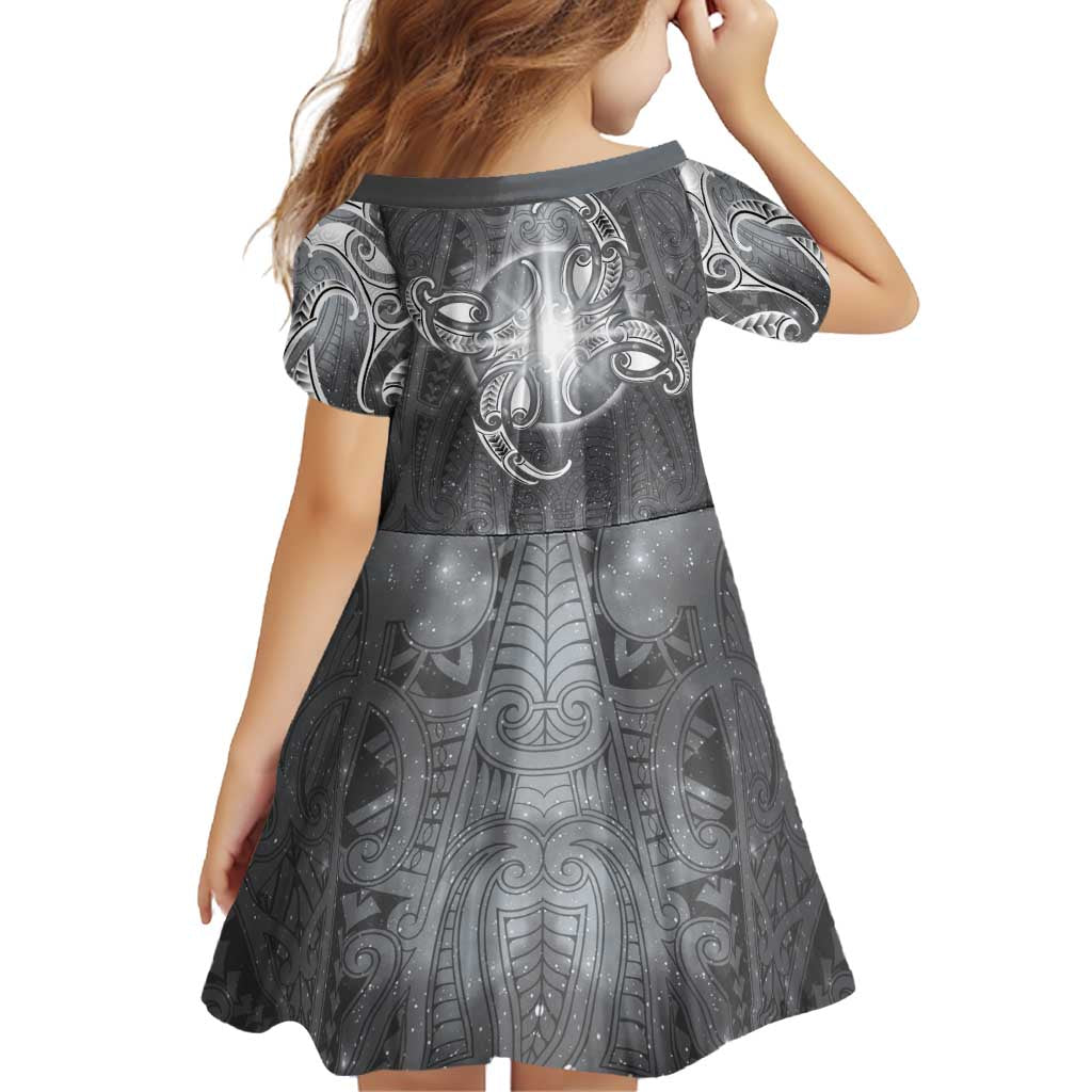 New Zealand Matariki Ururangi Family Matching Off Shoulder Short Dress and Hawaiian Shirt Maori Moko Grey Galaxy LT05 - Polynesian Pride