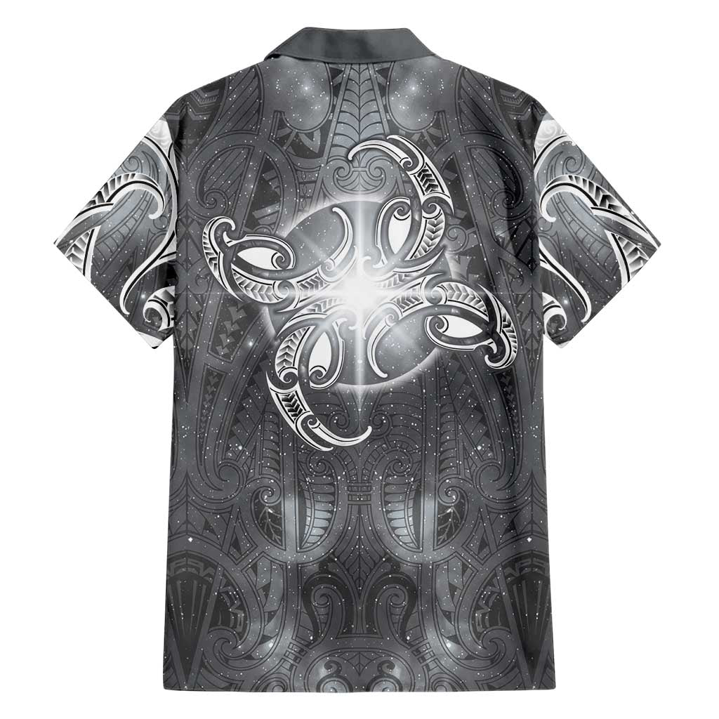 New Zealand Matariki Ururangi Family Matching Short Sleeve Bodycon Dress and Hawaiian Shirt Maori Moko Grey Galaxy LT05 - Polynesian Pride