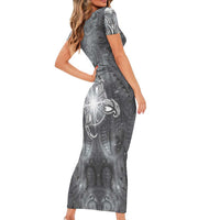New Zealand Matariki Ururangi Family Matching Short Sleeve Bodycon Dress and Hawaiian Shirt Maori Moko Grey Galaxy LT05 - Polynesian Pride