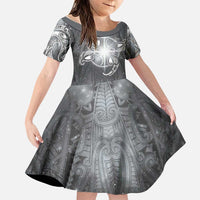 New Zealand Matariki Ururangi Family Matching Summer Maxi Dress and Hawaiian Shirt Maori Moko Grey Galaxy LT05 Daughter's Dress Grey - Polynesian Pride