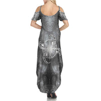 New Zealand Matariki Ururangi Family Matching Summer Maxi Dress and Hawaiian Shirt Maori Moko Grey Galaxy LT05 - Polynesian Pride