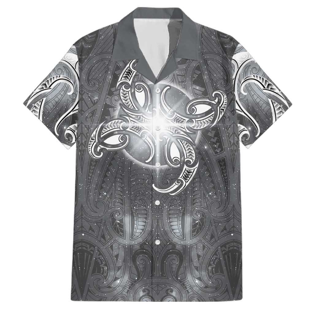New Zealand Matariki Ururangi Family Matching Tank Maxi Dress and Hawaiian Shirt Maori Moko Grey Galaxy LT05 Dad's Shirt - Short Sleeve Grey - Polynesian Pride