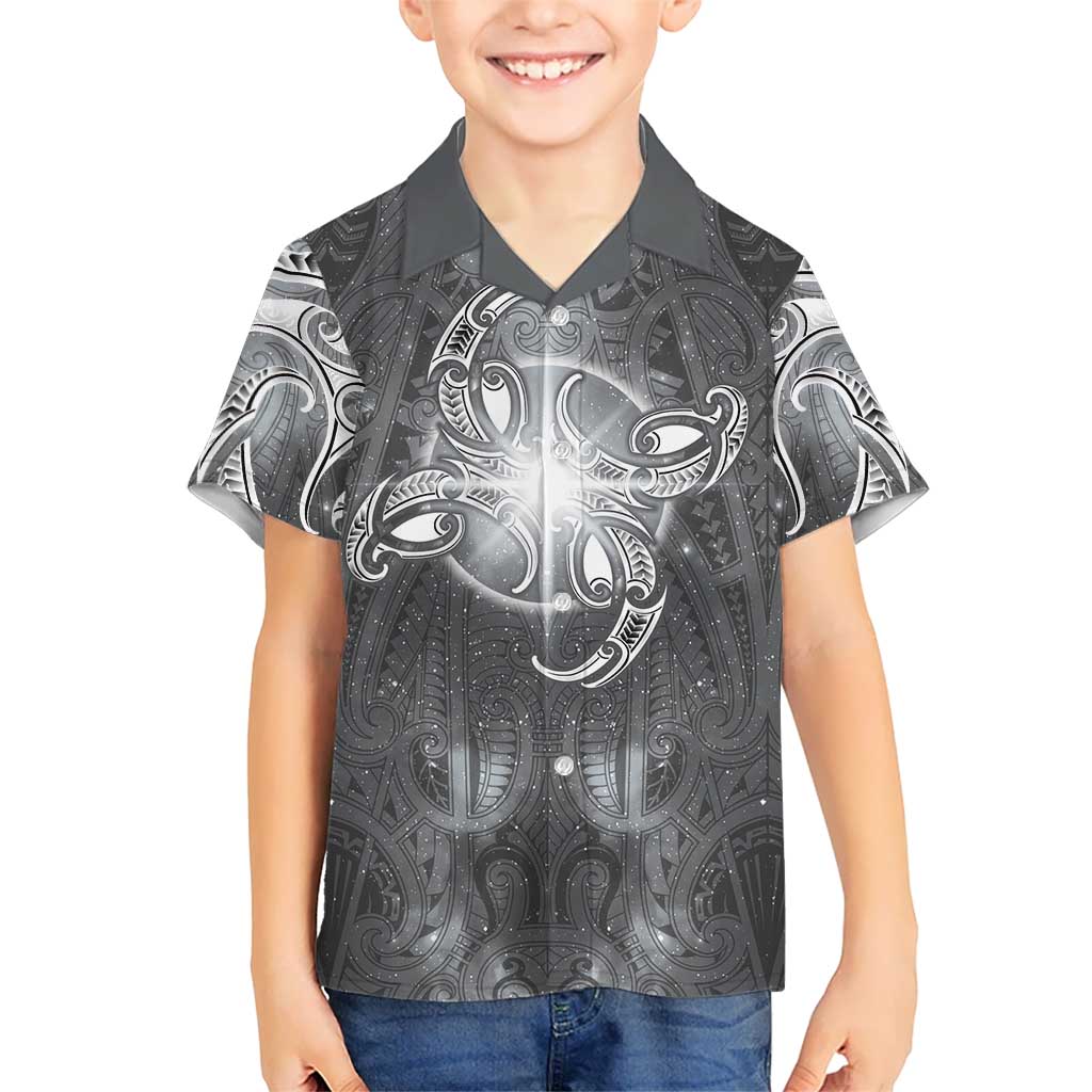 New Zealand Matariki Ururangi Kid Hawaiian Shirt Maori Moko Grey Galaxy LT05 Kid Grey - Polynesian Pride