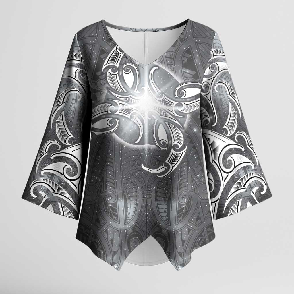 New Zealand Matariki Ururangi Kimono Sleeve Blouse Maori Moko Grey Galaxy