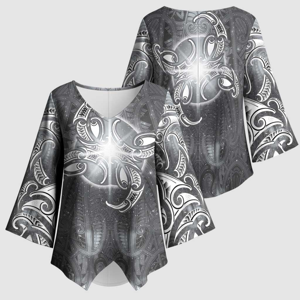 New Zealand Matariki Ururangi Kimono Sleeve Blouse Maori Moko Grey Galaxy