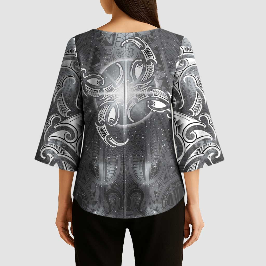 New Zealand Matariki Ururangi Kimono Sleeve Blouse Maori Moko Grey Galaxy