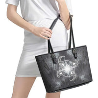 New Zealand Matariki Ururangi Leather Tote Bag Maori Moko Grey Galaxy