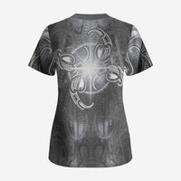 New Zealand Matariki Ururangi Scrub Top Maori Moko Grey Galaxy