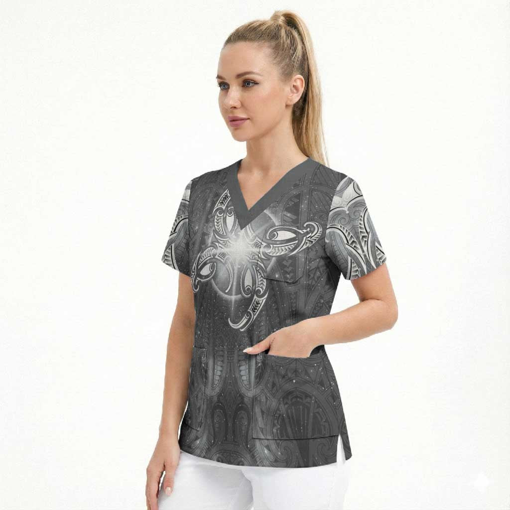 New Zealand Matariki Ururangi Scrub Top Maori Moko Grey Galaxy