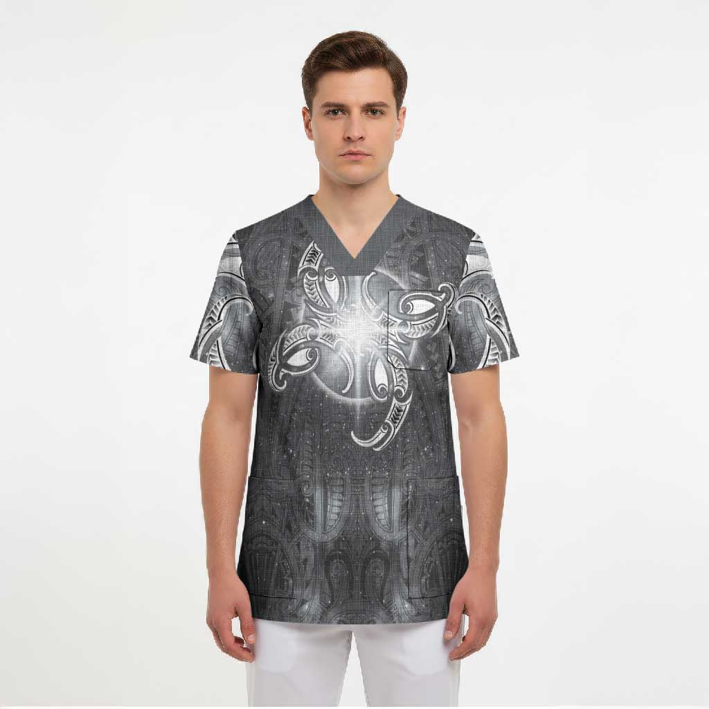 New Zealand Matariki Ururangi Scrub Top Maori Moko Grey Galaxy