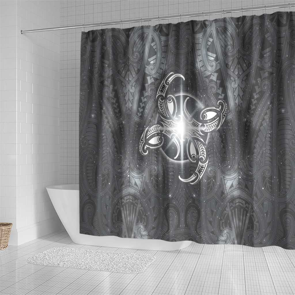 New Zealand Matariki Ururangi Shower Curtain Maori Moko Grey Galaxy