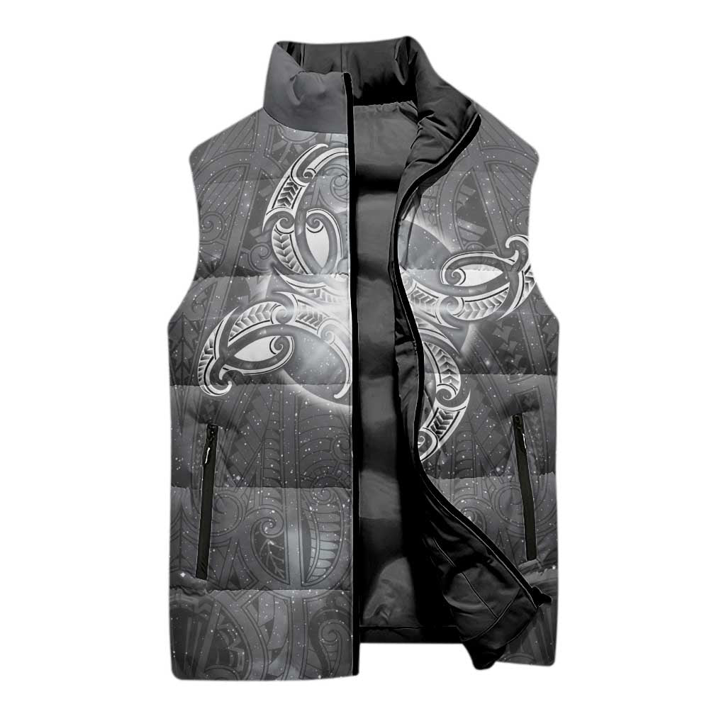 New Zealand Matariki Ururangi Sleeveless Puffer Jacket Maori Moko Grey Galaxy