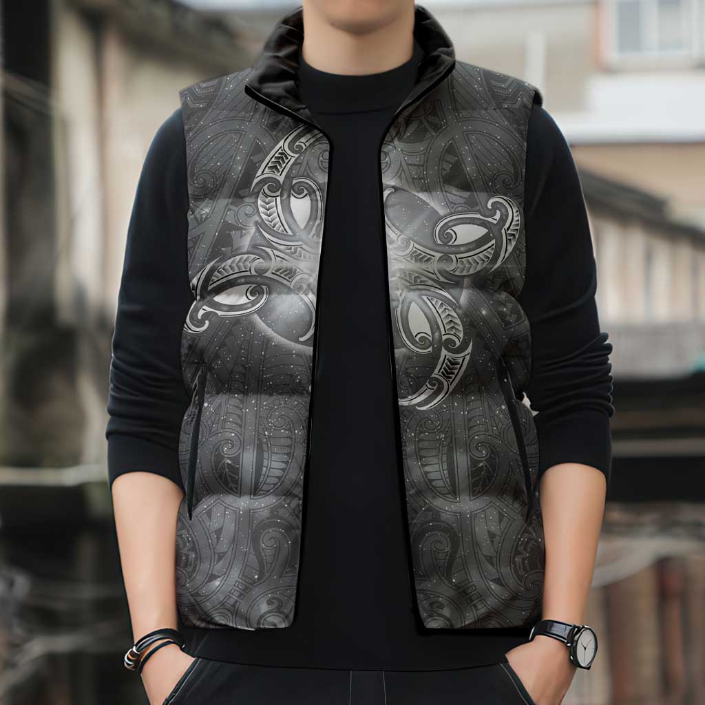 New Zealand Matariki Ururangi Sleeveless Puffer Jacket Maori Moko Grey Galaxy