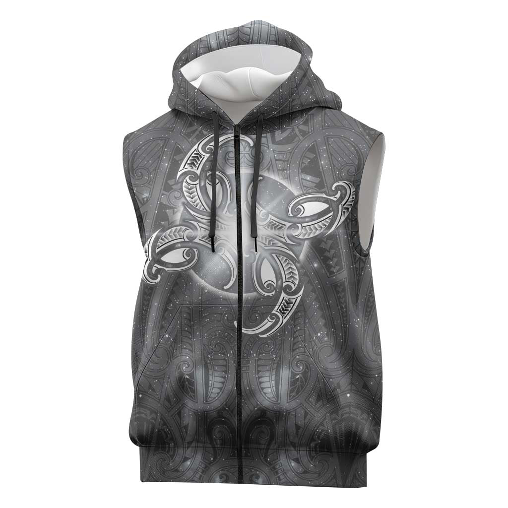 New Zealand Matariki Ururangi Sleeveless Zip Hoodie Maori Moko Grey Galaxy
