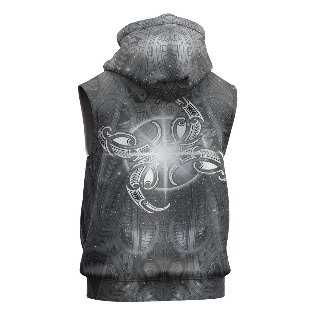 New Zealand Matariki Ururangi Sleeveless Zip Hoodie Maori Moko Grey Galaxy