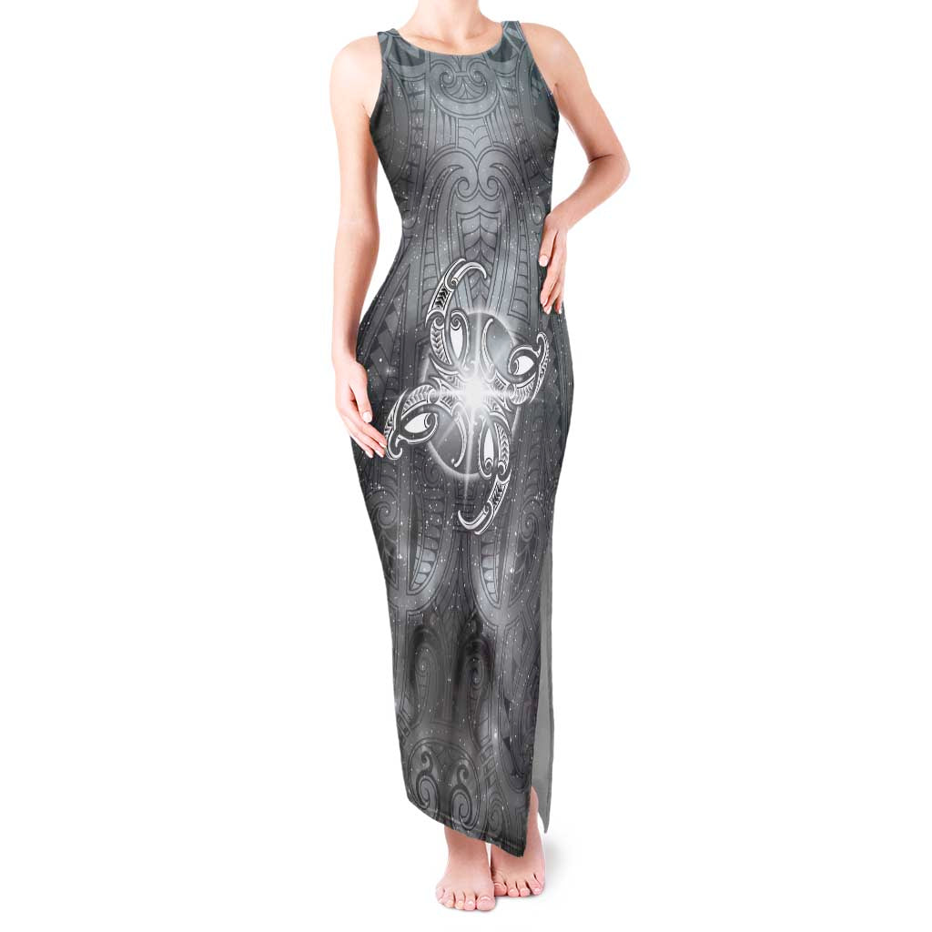 New Zealand Matariki Ururangi Tank Maxi Dress Maori Moko Grey Galaxy