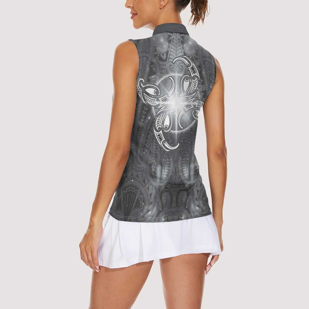 New Zealand Matariki Ururangi Women Sleeveless Polo Shirt Maori Moko Grey Galaxy LT05 - Polynesian Pride