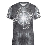 New Zealand Matariki Ururangi Women V-Neck T-Shirt Maori Moko Grey Galaxy LT05 Female Grey - Polynesian Pride