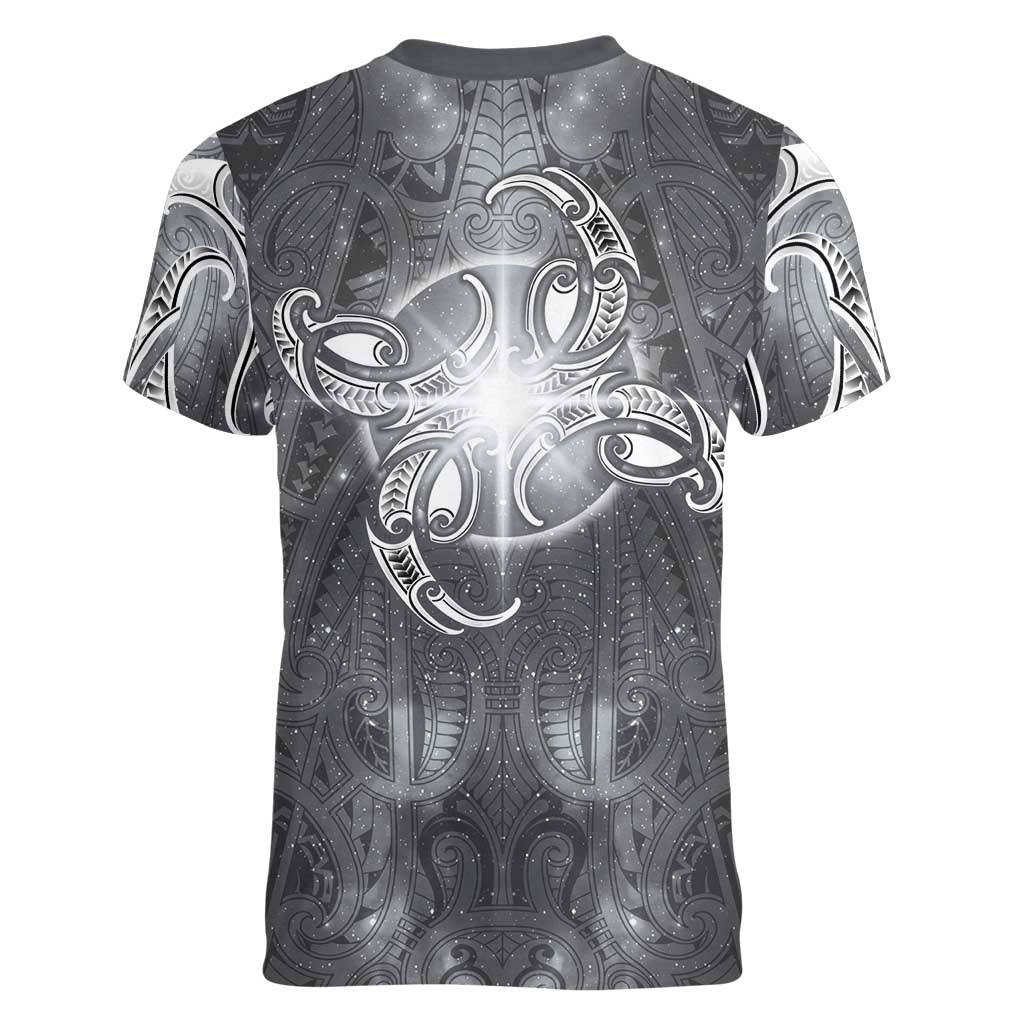New Zealand Matariki Ururangi Women V-Neck T-Shirt Maori Moko Grey Galaxy LT05 - Polynesian Pride