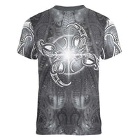 New Zealand Matariki Ururangi Women V-Neck T-Shirt Maori Moko Grey Galaxy LT05 - Polynesian Pride