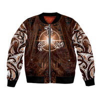 New Zealand Matariki Tupuanuku Bomber Jacket Maori Moko Brown Galaxy