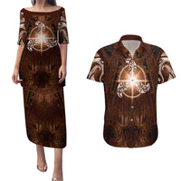 New Zealand Matariki Tupuanuku Couples Matching Puletasi and Hawaiian Shirt Maori Moko Brown Galaxy LT05 Brown - Polynesian Pride