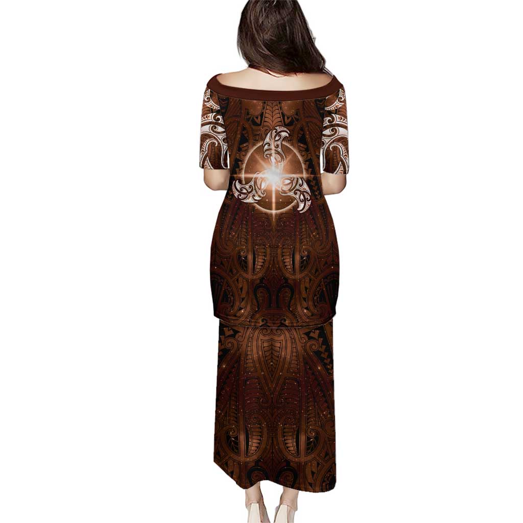 New Zealand Matariki Tupuanuku Family Matching Puletasi and Hawaiian Shirt Maori Moko Brown Galaxy LT05 - Polynesian Pride