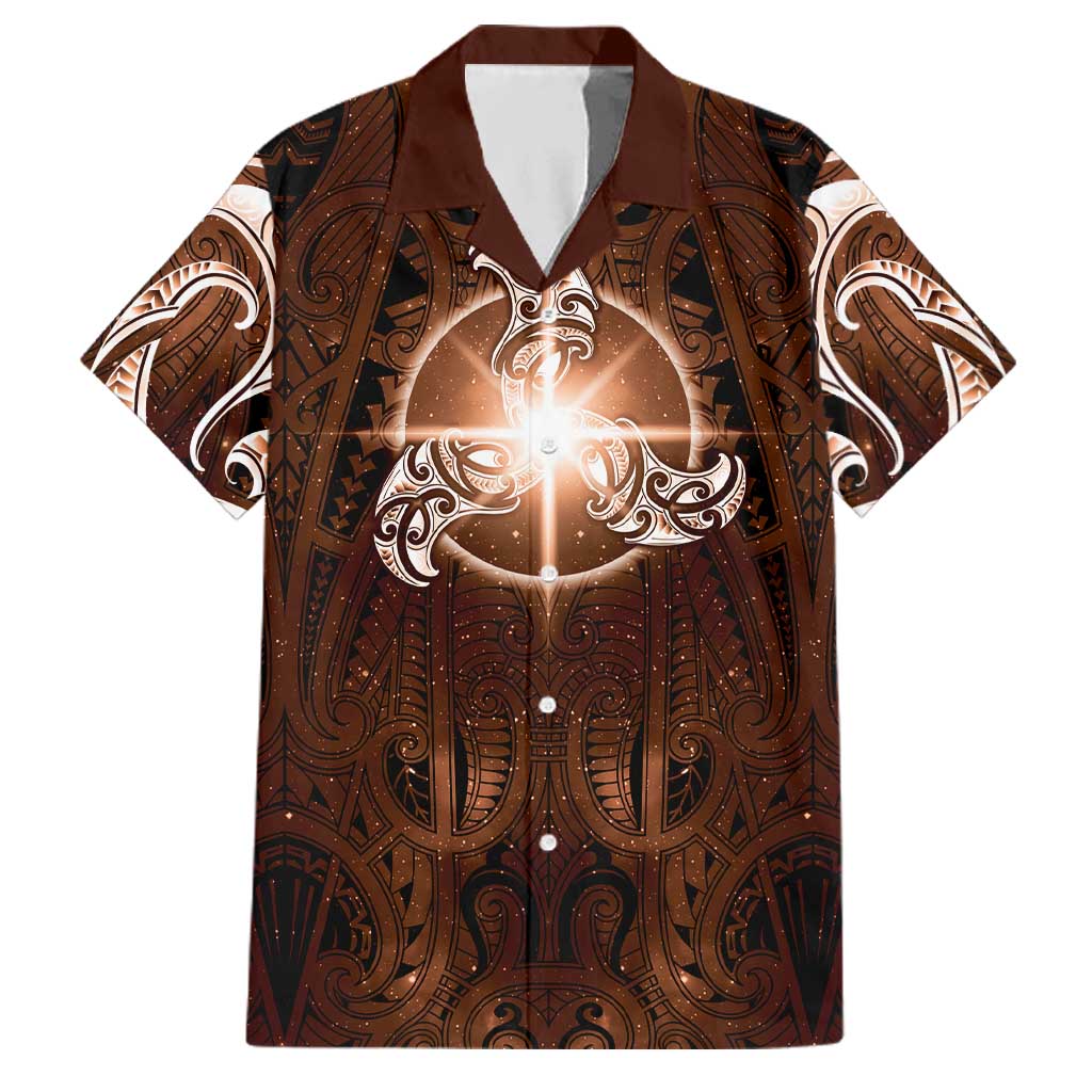 New Zealand Matariki Tupuanuku Family Matching Tank Maxi Dress and Hawaiian Shirt Maori Moko Brown Galaxy LT05 Dad's Shirt - Short Sleeve Brown - Polynesian Pride
