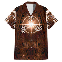 New Zealand Matariki Tupuanuku Family Matching Tank Maxi Dress and Hawaiian Shirt Maori Moko Brown Galaxy LT05 Dad's Shirt - Short Sleeve Brown - Polynesian Pride
