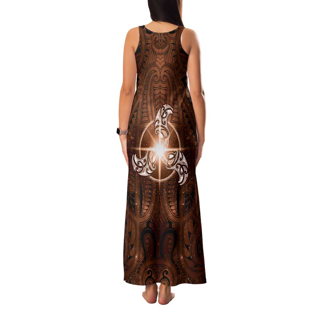 New Zealand Matariki Tupuanuku Family Matching Tank Maxi Dress and Hawaiian Shirt Maori Moko Brown Galaxy LT05 - Polynesian Pride