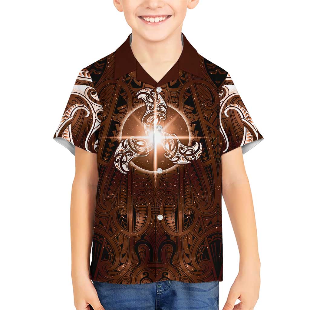 New Zealand Matariki Tupuanuku Family Matching Tank Maxi Dress and Hawaiian Shirt Maori Moko Brown Galaxy LT05 Son's Shirt Brown - Polynesian Pride