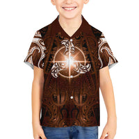 New Zealand Matariki Tupuanuku Family Matching Tank Maxi Dress and Hawaiian Shirt Maori Moko Brown Galaxy LT05 Son's Shirt Brown - Polynesian Pride