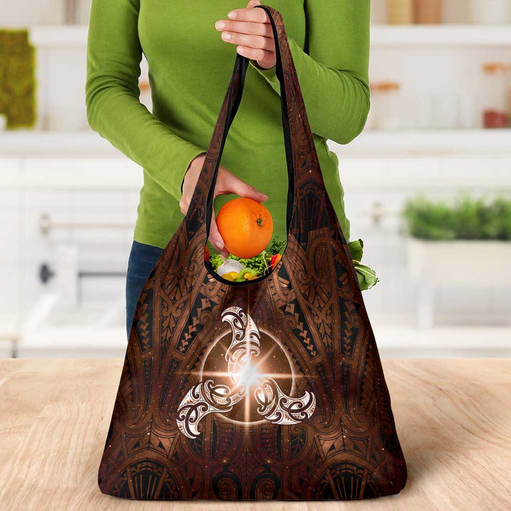 New Zealand Matariki Tupuanuku Grocery Bag Maori Moko Brown Galaxy