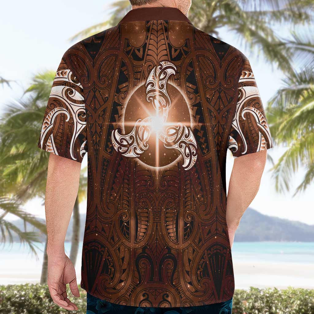 New Zealand Matariki Tupuanuku Hawaiian Shirt Maori Moko Brown Galaxy