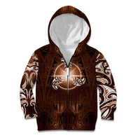 New Zealand Matariki Tupuanuku Kid Hoodie Maori Moko Brown Galaxy LT05 Zip Hoodie Brown - Polynesian Pride