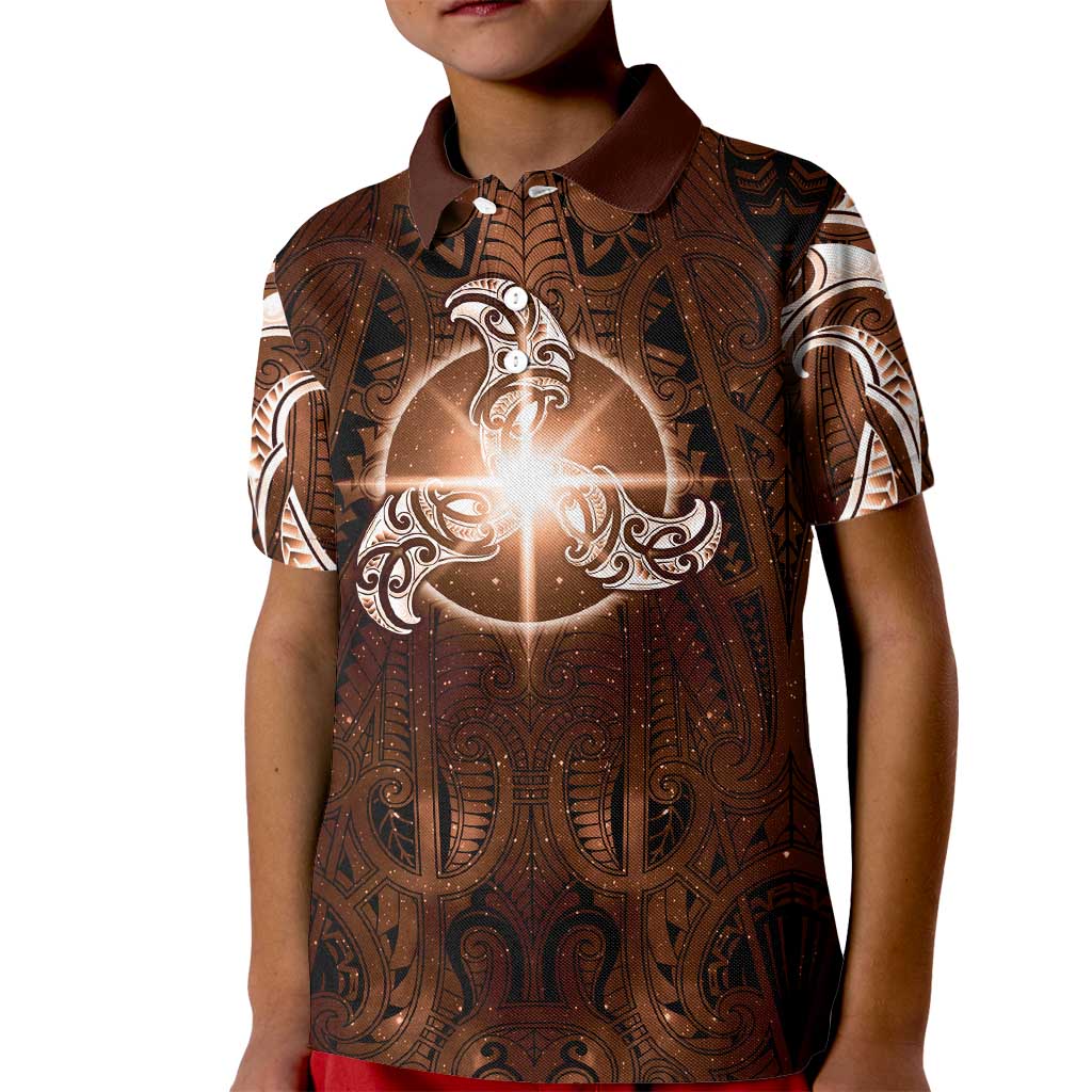 New Zealand Matariki Tupuanuku Kid Polo Shirt Maori Moko Brown Galaxy LT05 Kid Brown - Polynesian Pride