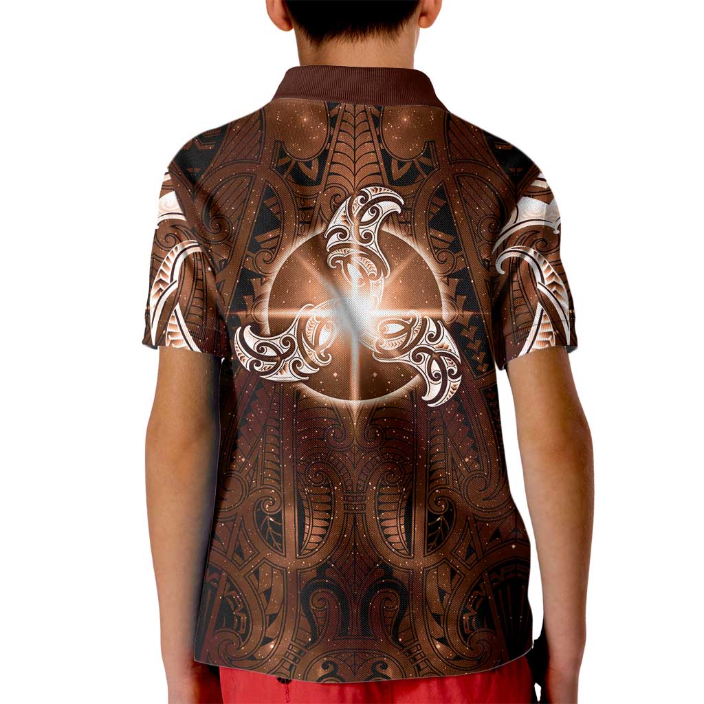 New Zealand Matariki Tupuanuku Kid Polo Shirt Maori Moko Brown Galaxy LT05 - Polynesian Pride