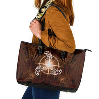 New Zealand Matariki Tupuanuku Leather Tote Bag Maori Moko Brown Galaxy
