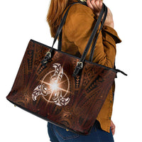 New Zealand Matariki Tupuanuku Leather Tote Bag Maori Moko Brown Galaxy
